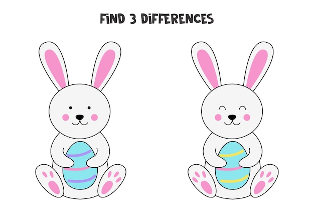 Find three differences between two pictures of Easter bunny.