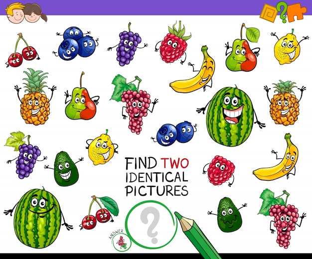 Find two identical fruits game for kids