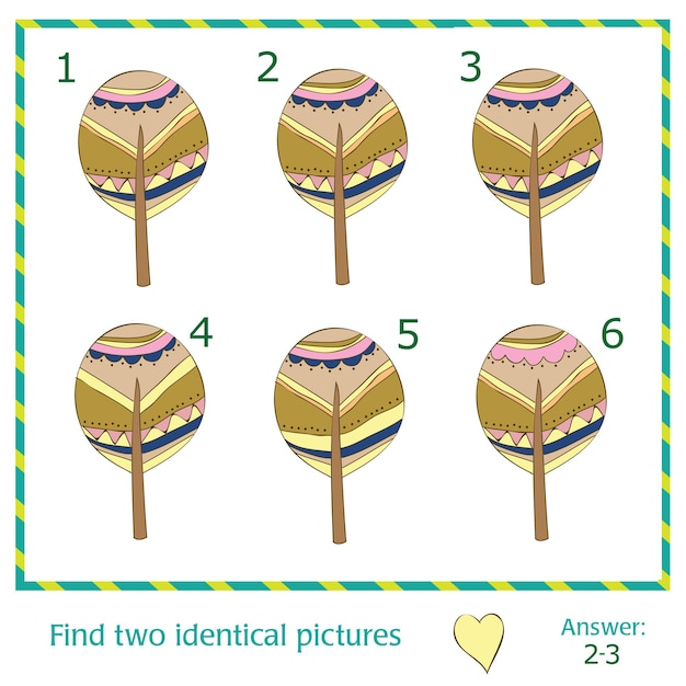 Vector find two identical pictures with trees - vector illustration