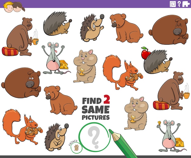 find two same animal characters educational task