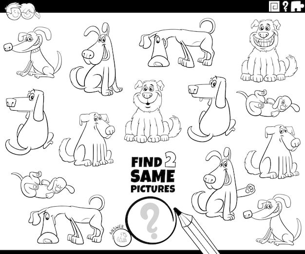 Find two same cartoon dogs game coloring page