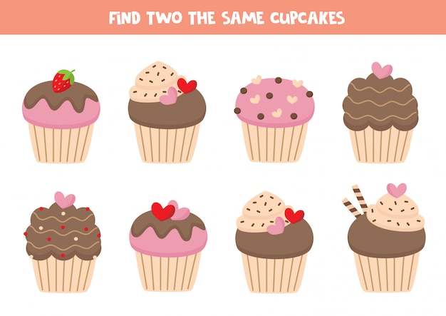 Find two the same cupcakes, game for kids.