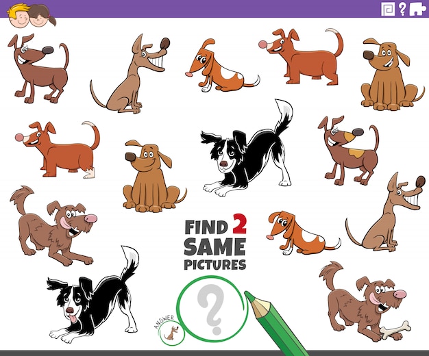 Find two same dog characters game for children