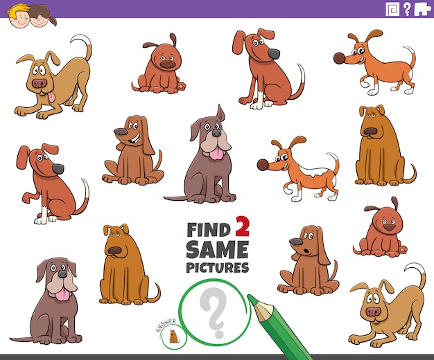 Find two same dog picture game for kids