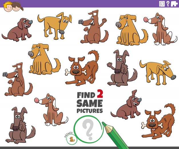 Find two same dogs educational game for children