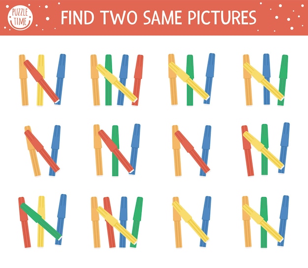 Find two same felt pens. back to school matching activity. funny educational game for kids