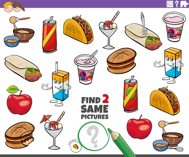 Find two same food objects task for kids