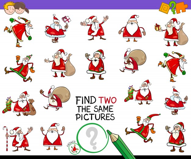 Find two the same pictures game with santa claus