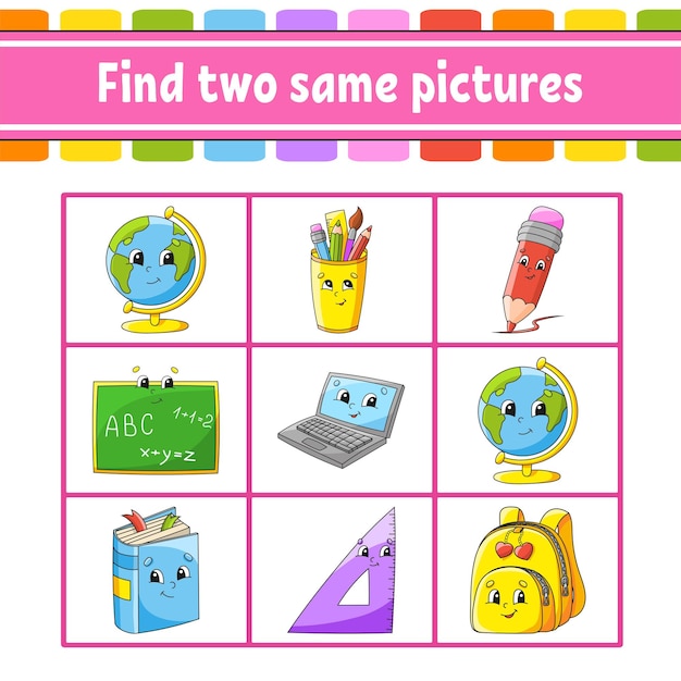 Find two same pictures Task for kids Education developing worksheet Activity page