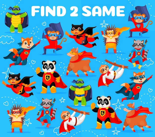 Find two same superhero animals kids game