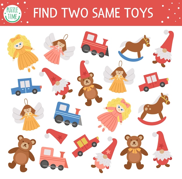 Find two same toys Christmas matching activity for children New Year game