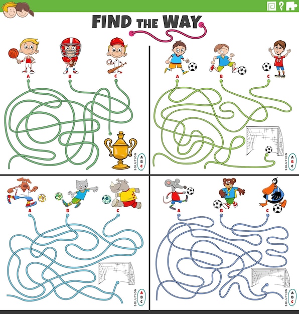 Find the way activity games set with sport games