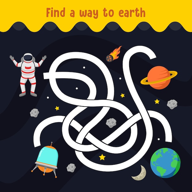 Find a way astronaut to earth maze for kids game