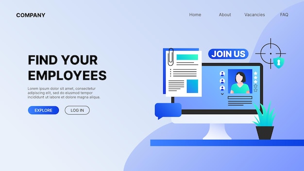 Vector find your employees recruitment illustration landing page concept