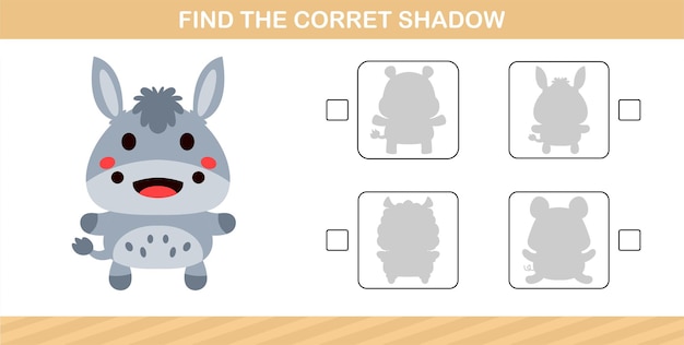 Finding the correct shadow of cute animal,education game for kids age 5 and 10 Year Old