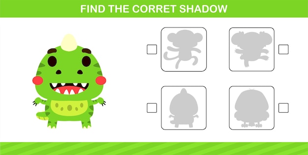 Finding the correct shadow of cute animal education page game for kindergarten and preschool