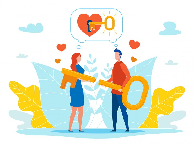 Vector finding key to loved person heart vector concept