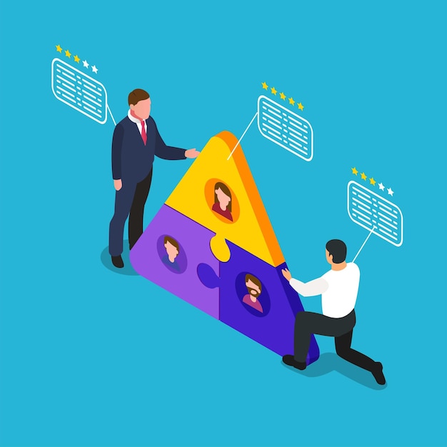 Vector finding the right employee for the right job isometric 3d