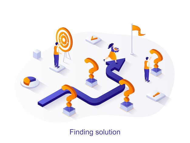 Finding solution isometric web concept people choose direction moving to goal aim at target