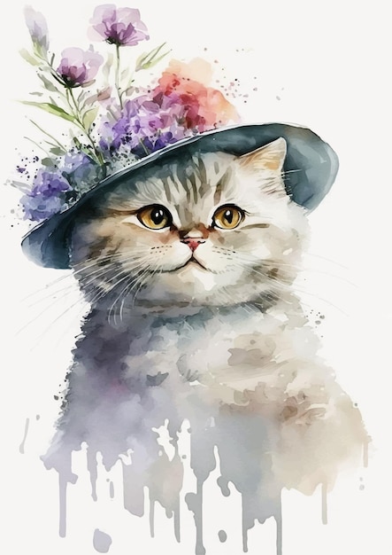 Fine art print of Angora cat watercolor