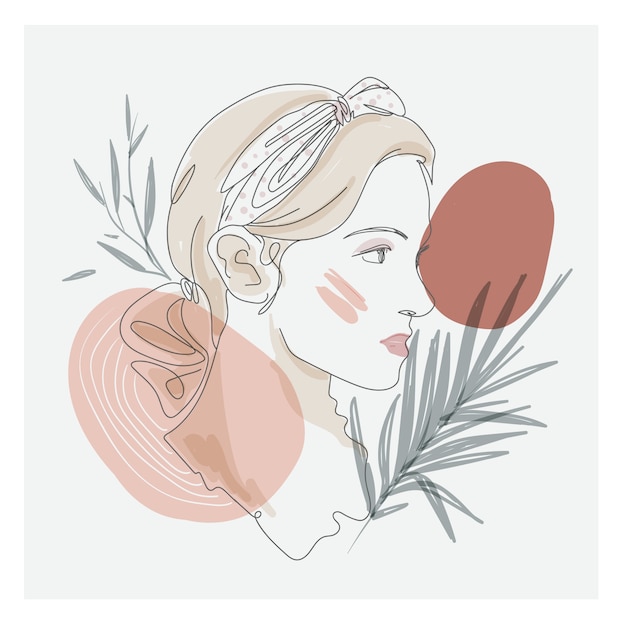 Vector fine line art drawing of beautiful woman face