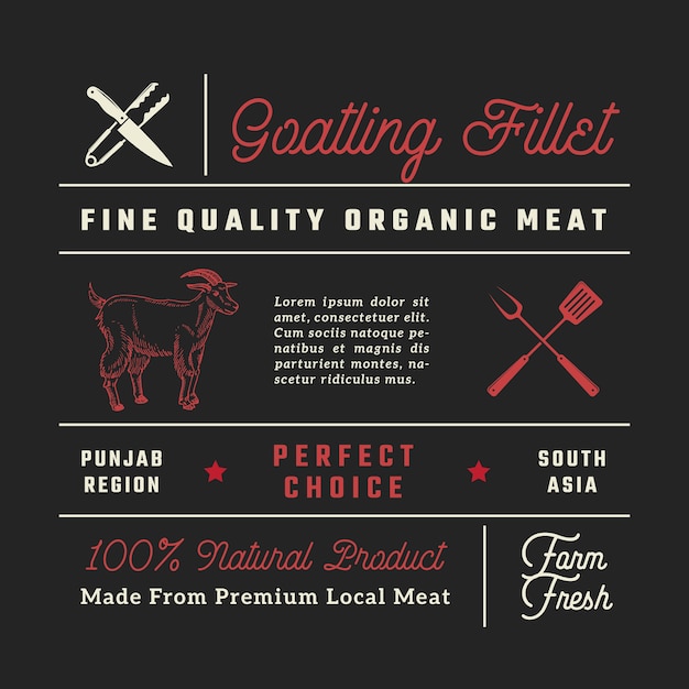 벡터 고급 염소 고기 필레 레스토랑 포스터, 제목, 비문 및 메뉴 장식 요소