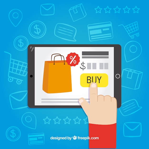 Finger buying online with tablet