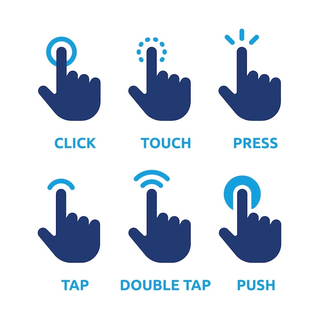 指の手のジェスチャー記号記号。クリック、タッチ、タップを押し、押し続けます。