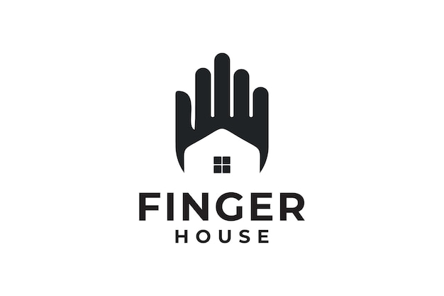 Finger hand and house silhouette logo design vector