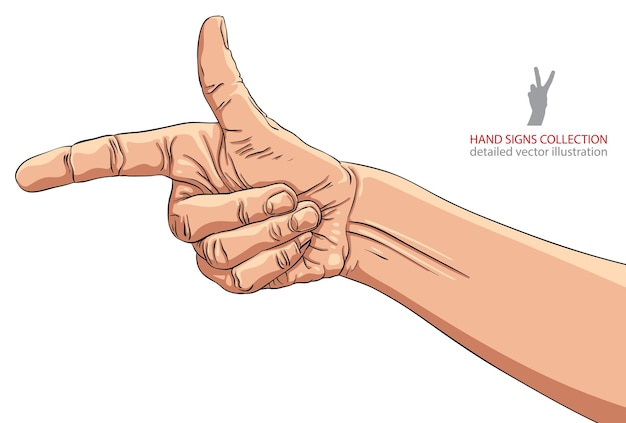 Finger pointing hand, detailed vector illustration, hand sign.