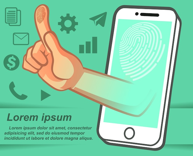Vettore protezione dei dati delle impronte digitali sullo smartphone.