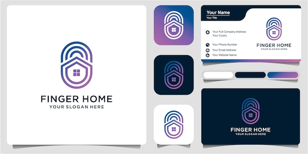 指紋、指紋ロック、ハウスキー、名刺による安全なセキュリティ。ロゴアイコンイラストプレミアムベクトル