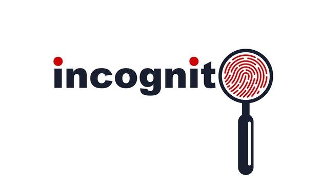 Finger print with magnifying glass vector simple logo or icon, incognito man concept, unidentified person, people search, biometric identification.