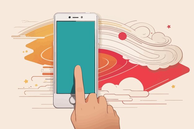 finger scrolling through a mobile illustration