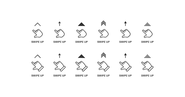 Finger swipe up icon set xAPressing the touch button with your finger up vector desing