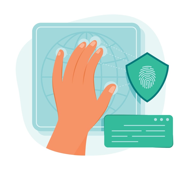 Vector fingerprint for biometrics scanning for protection of personal data concept illustration