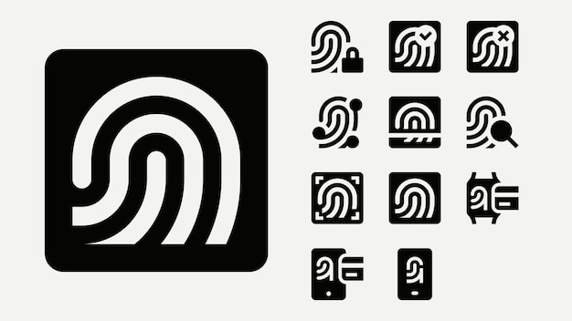 Vector fingerprint biometry solid icons