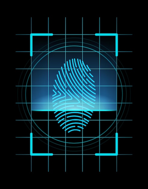 Вектор Идентификация отпечатков пальцев футуристическая технология сканирование безопасности отпечатков пальцев или концепция системы идентификации векторная иллюстрация дизайн биометрических данных система безопасности линий большого пальца