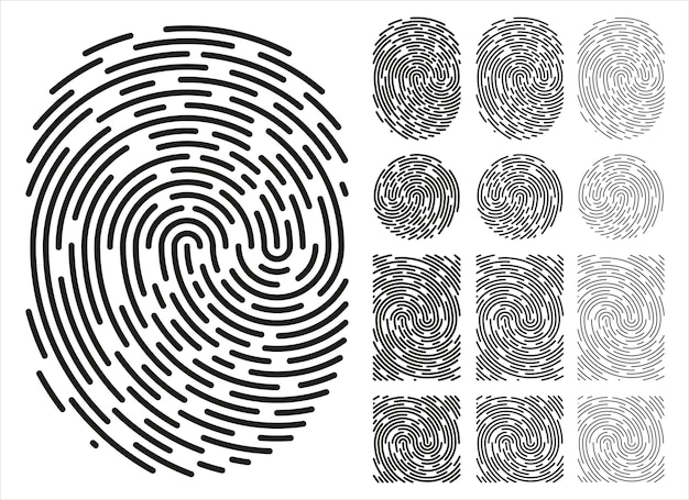 Vector fingerprint identification symbol icon set in flat style security authentication