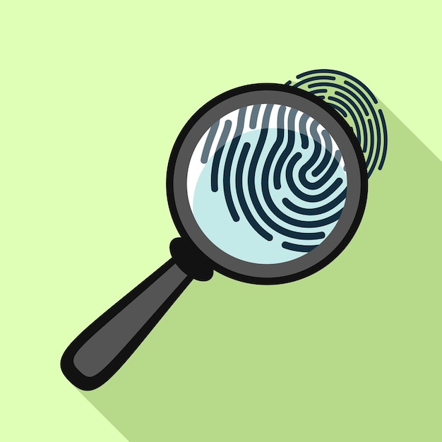 Fingerprint under magnifying glass icon Flat illustration of fingerprint under magnifying glass vector icon for web design