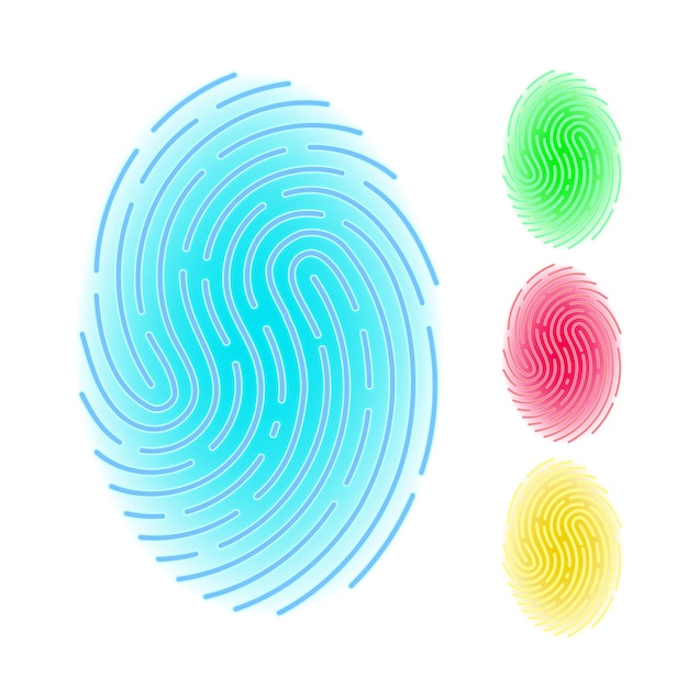 Fingerprint multicolor security system set vector fingerprint security technology for approving and make payment with mobile phone electronic protection app template realistic 3d illustrations