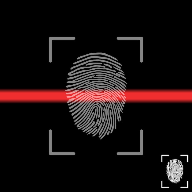 Отпечаток пальца на экране сканирования. сканирование отпечатков пальцев.