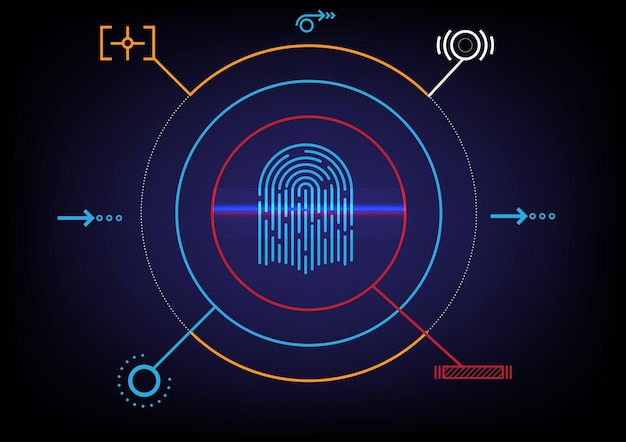 Vettore scansione delle impronte digitali con ispezione high-tech tecnologia futuro astratto vettore di sfondo