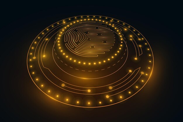 Fingerprint verification with glowing scifi hud for user interface biometrics check storage of network user data ui and ux design vector illustration