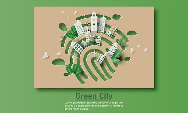 Vector fingerprint with a city, save the planet and energy concept, paper illustration, and paper.