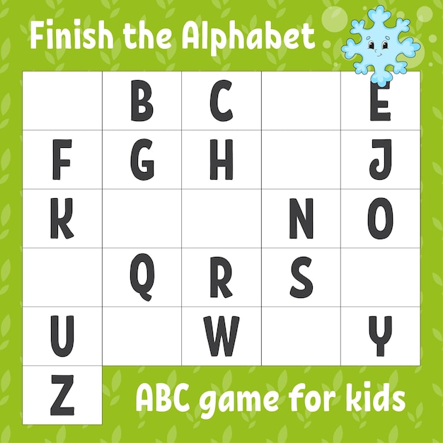 Finisci il gioco dell'alfabeto abc per bambini foglio di lavoro per lo sviluppo dell'istruzione gioco di apprendimento per bambini tema natalizio