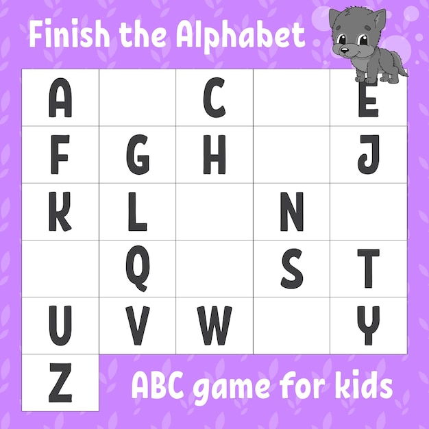 Finish the alphabet abc game for kids education developing worksheet learning game for kids color activity page