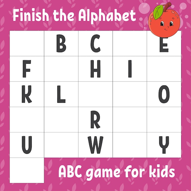 Finish the alphabet ABC game for kids Education developing worksheet Learning game for kids