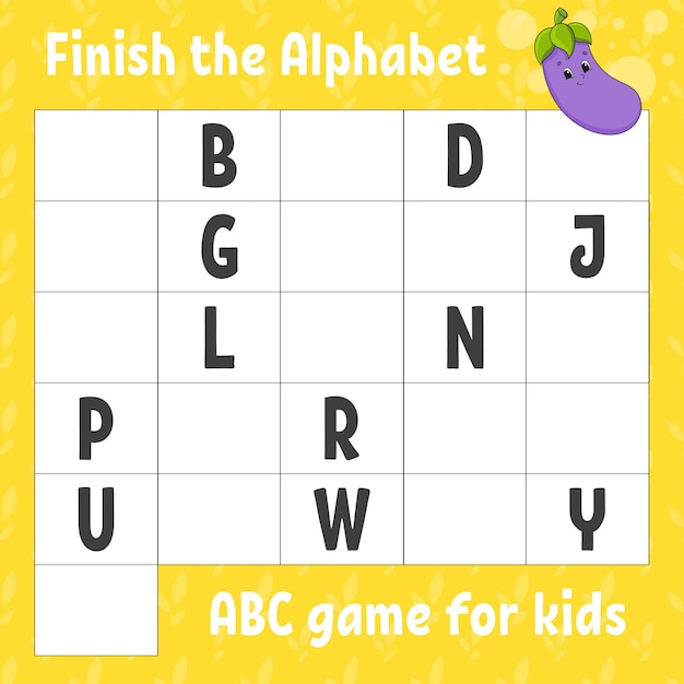 Finish the alphabet abc game for kids education developing worksheet learning game for kids