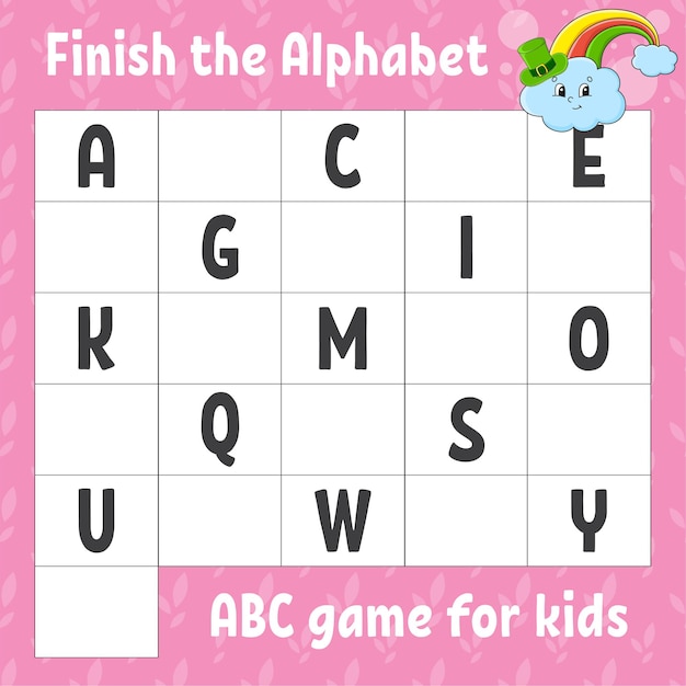 Vettore finisci l'alfabeto. gioco abc per bambini.